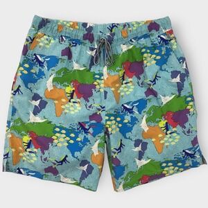 Peter Millar XL Swim Trunks Shorts World Map Print‎ Drawstring Mesh Lined